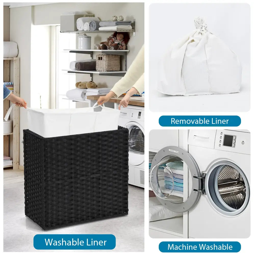 Laundry Hamper with Wheels and Lid-Black - Black - Laundry Baskets