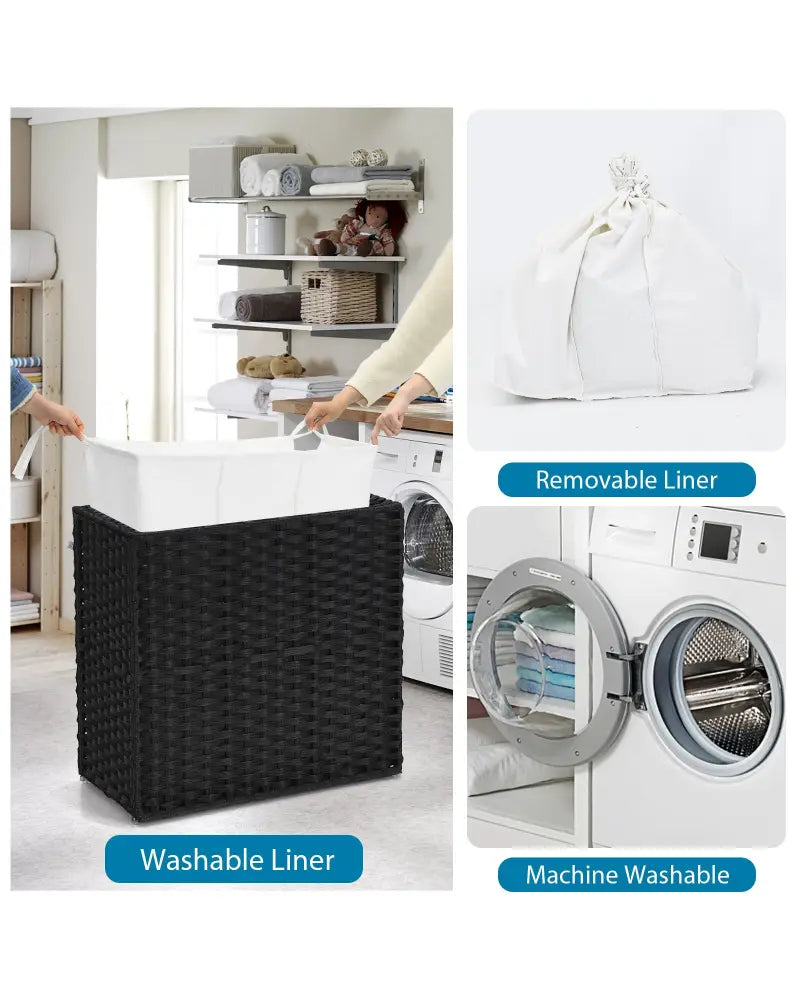Laundry Hamper with Wheels and Lid-Black - Black - Laundry Baskets