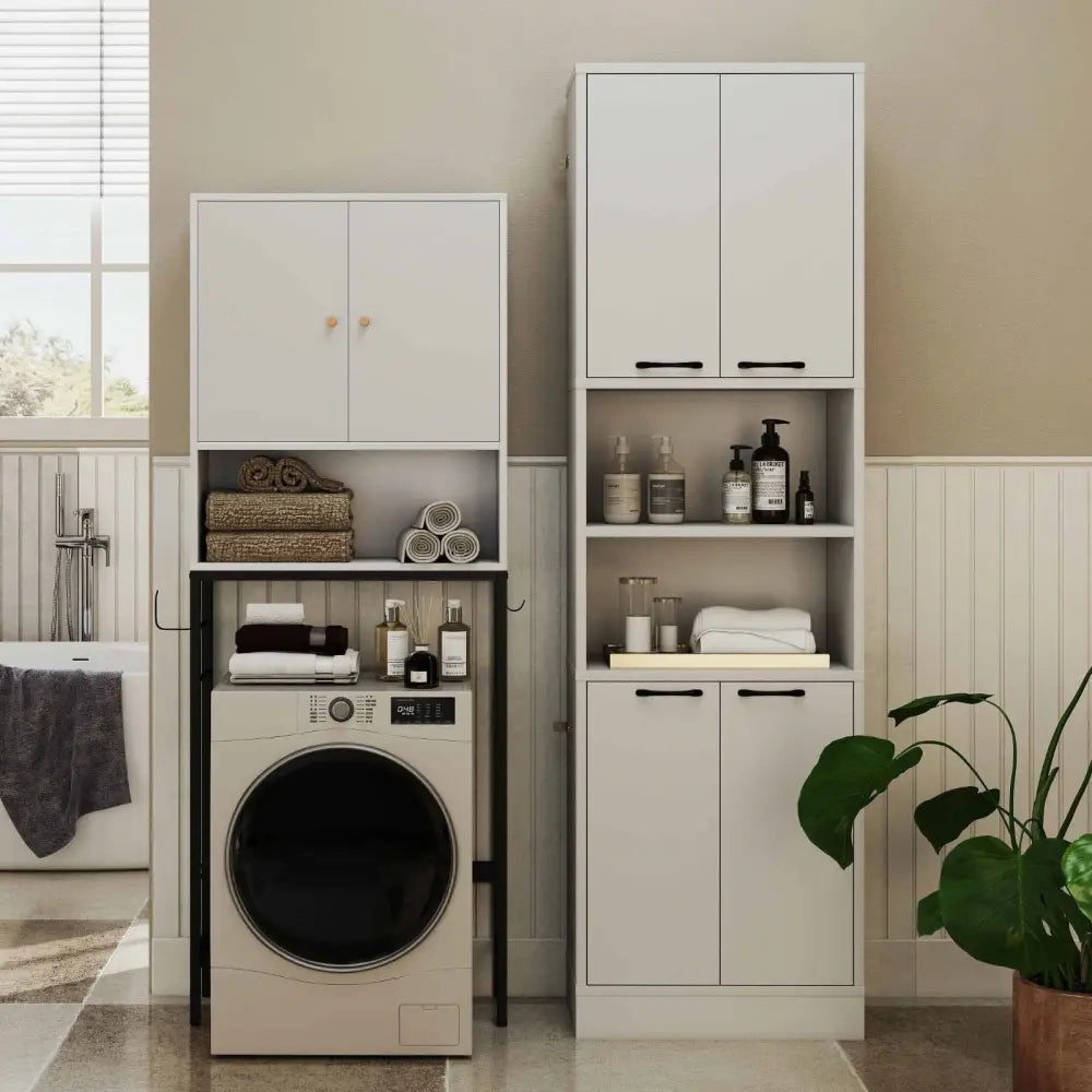 Laundry Room Bundle: 4-in-1 Storage Set Storage Cabinets and Rack Set - Bath