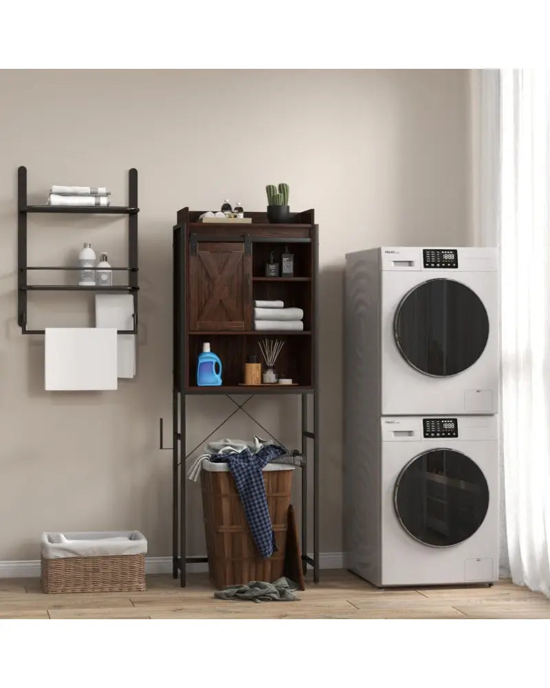 Laundry Room Bundle: Wooden Cabinet Wall-Mounted Bathroom Storage Clothe Dryer Laundry Basket - White - Washers & Dryers