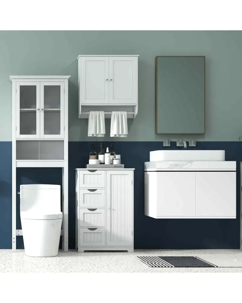 Laundry Room Bundle: Wooden Cabinet Wall-Mounted Bathroom Storage Clothe Dryer Laundry Basket - White - Washers & Dryers