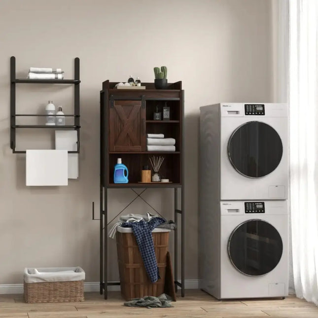 Laundry Room Bundle: Wooden Cabinet Wall-Mounted Bathroom Storage  Clothe Dryer  Laundry Basket Costway