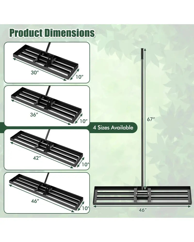 Lawn Leveling Rake 46 x 10 Inch Heavy Duty Lawn Level Tool for Soil-Black - Black - Lawn Care Tools
