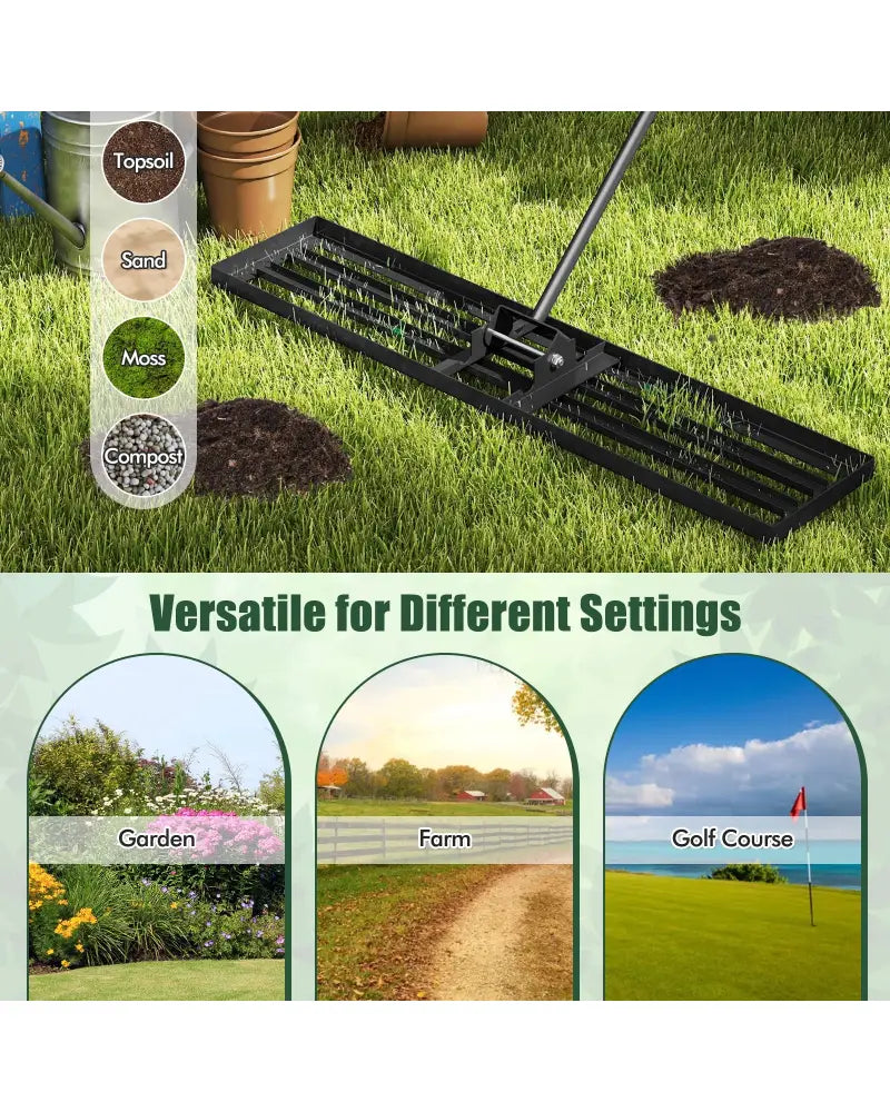 Lawn Leveling Rake 46 x 10 Inch Heavy Duty Lawn Level Tool for Soil-Black - Black - Lawn Care Tools