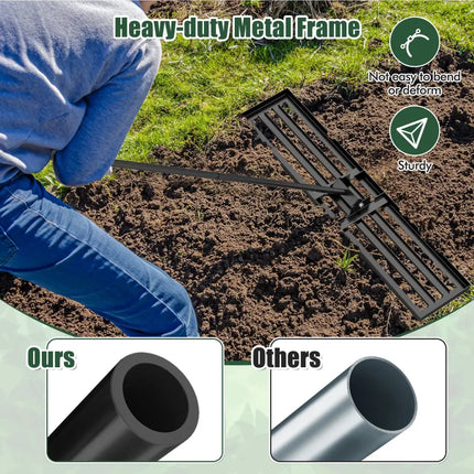 Lawn Leveling Rake 46 x 10 Inch Heavy Duty Lawn Level Tool for Soil-Black - Black - Lawn Care Tools