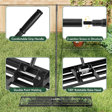 Lawn Leveling Rake 46 x 10 Inch Heavy Duty Lawn Level Tool for Soil-Black - Black - Lawn Care Tools