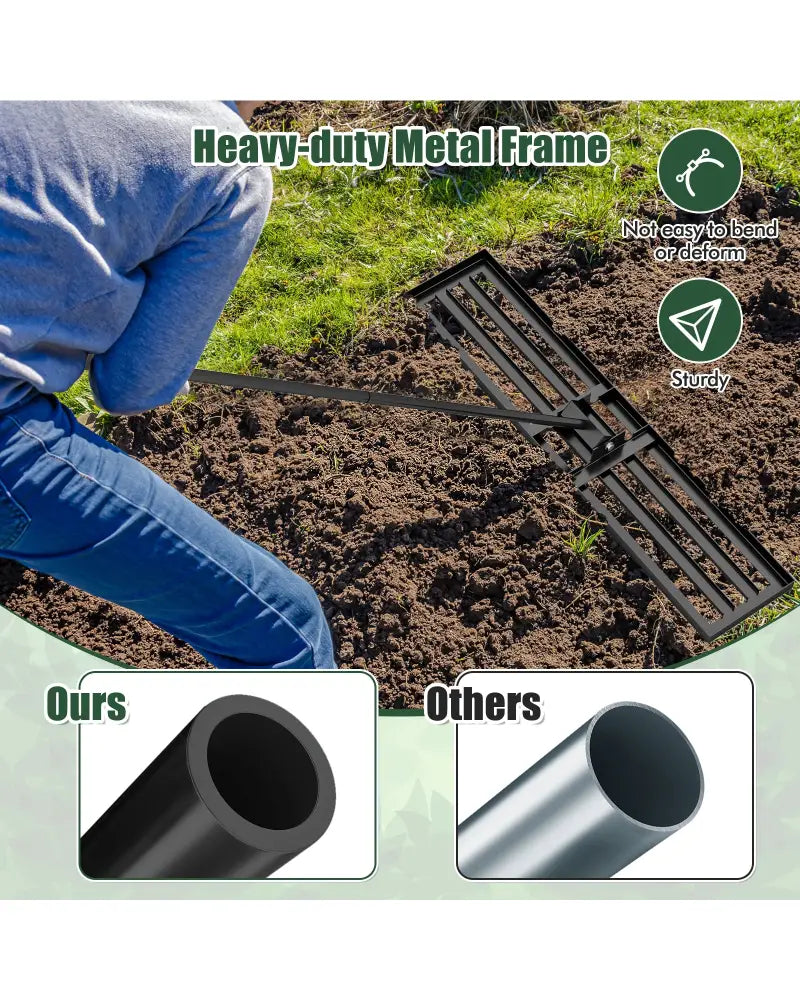Lawn Leveling Rake 46 x 10 Inch Heavy Duty Lawn Level Tool for Soil-Black - Black - Lawn Care Tools