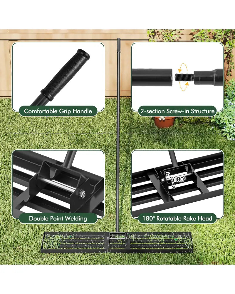 Lawn Leveling Rake 46 x 10 Inch Heavy Duty Lawn Level Tool for Soil-Black - Black - Lawn Care Tools