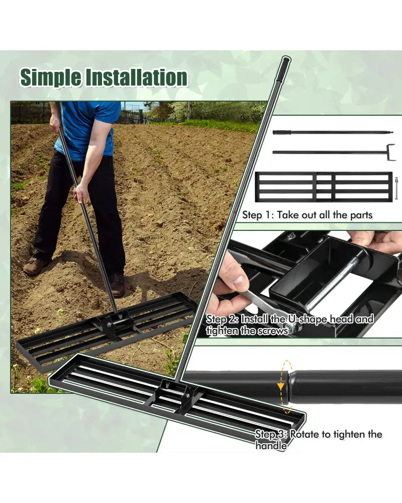 Lawn Leveling Rake 46 x 10 Inch Heavy Duty Lawn Level Tool for Soil-Black - Black - Lawn Care Tools