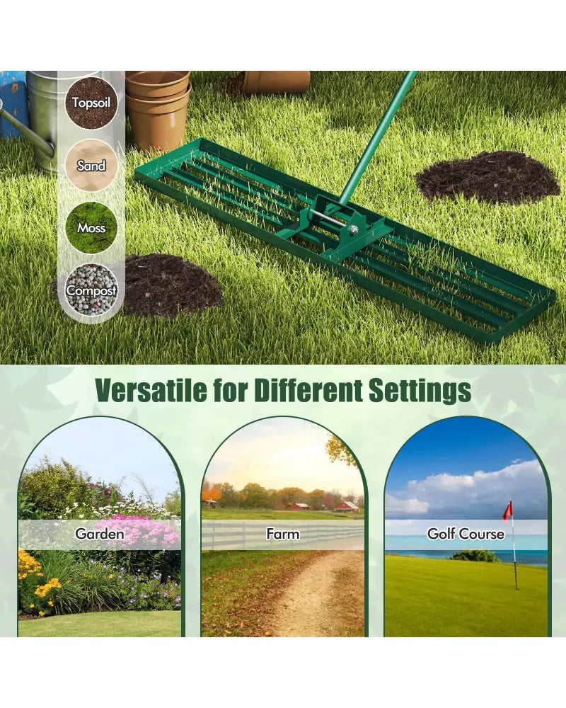 Lawn Leveling Rake 46 x 10 Inch Heavy Duty Lawn Level Tool for Soil-Green - Green - Lawn Care Tools