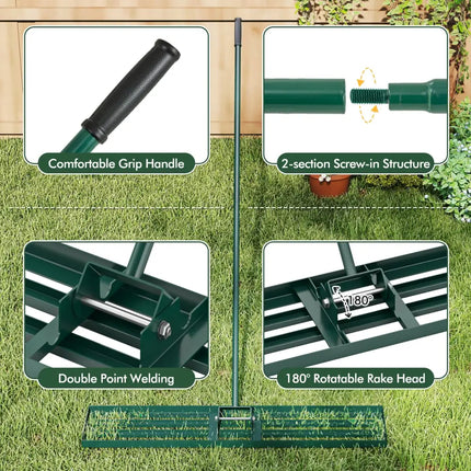Lawn Leveling Rake 46 x 10 Inch Heavy Duty Lawn Level Tool for Soil-Green - Green - Lawn Care Tools