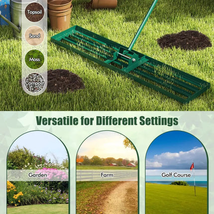 Lawn Leveling Rake 46 x 10 Inch Heavy Duty Lawn Level Tool for Soil-Green - Green - Lawn Care Tools