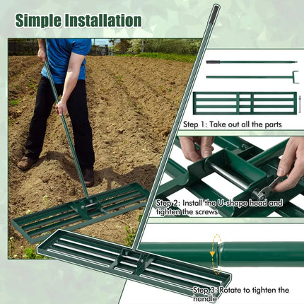 Lawn Leveling Rake 46 x 10 Inch Heavy Duty Lawn Level Tool for Soil-Green - Green - Lawn Care Tools