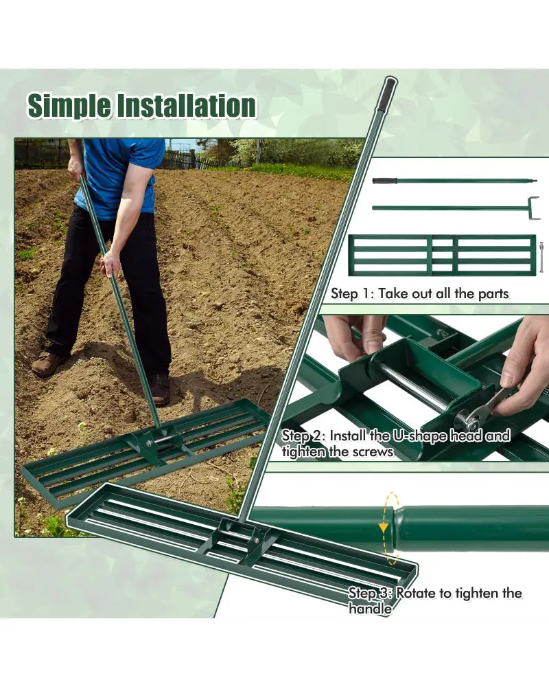 Lawn Leveling Rake 46 x 10 Inch Heavy Duty Lawn Level Tool for Soil-Green - Green - Lawn Care Tools