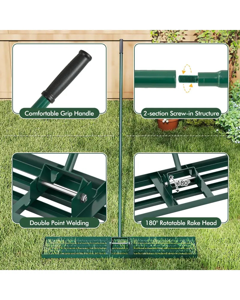 Lawn Leveling Rake 46 x 10 Inch Heavy Duty Lawn Level Tool for Soil-Green - Green - Lawn Care Tools