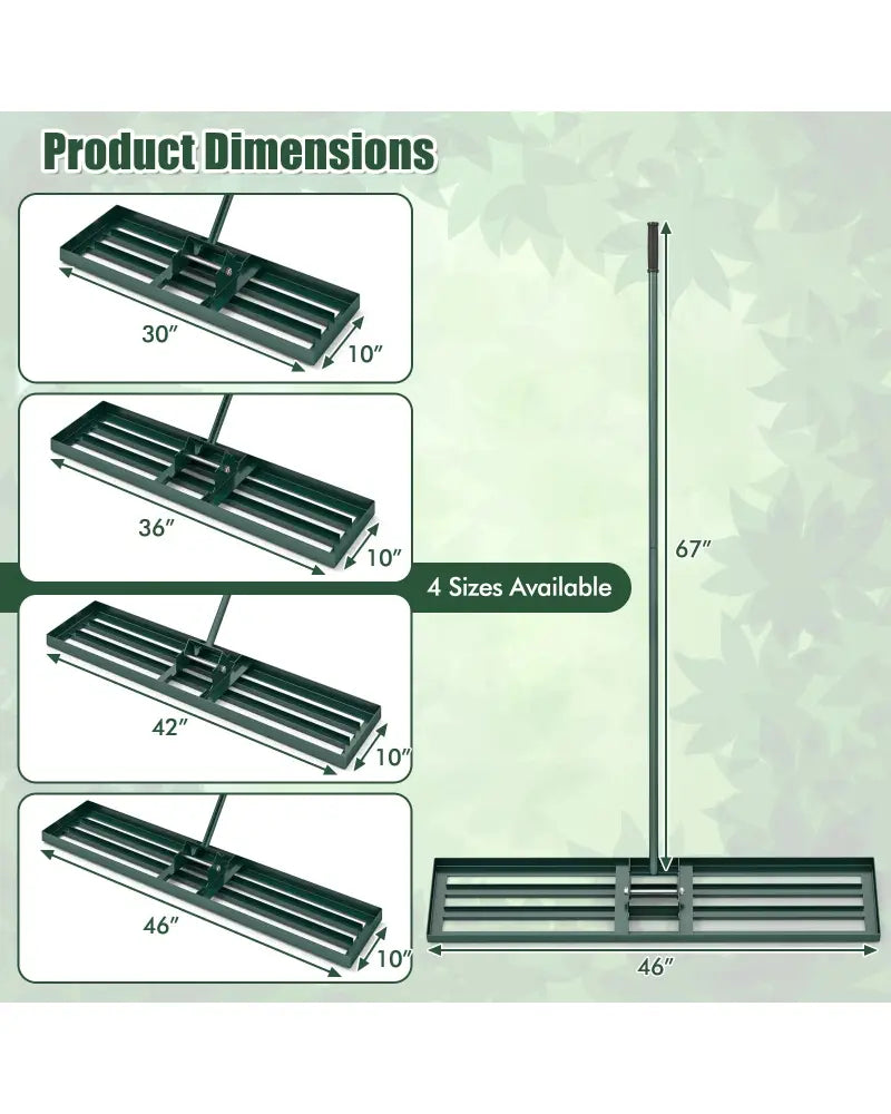 Lawn Leveling Rake 46 x 10 Inch Heavy Duty Lawn Level Tool for Soil-Green - Green - Lawn Care Tools