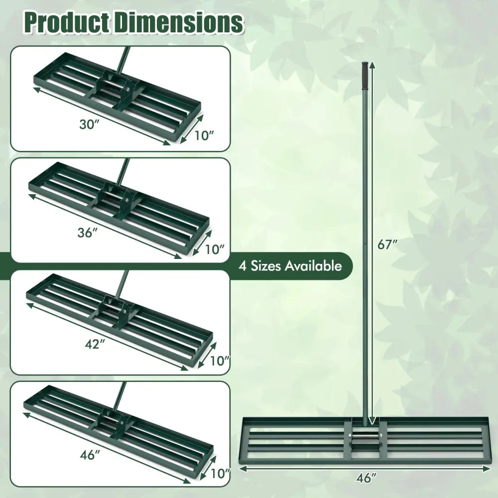 Lawn Leveling Rake 46 x 10 Inch Heavy Duty Lawn Level Tool for Soil-Green - Green - Lawn Care Tools