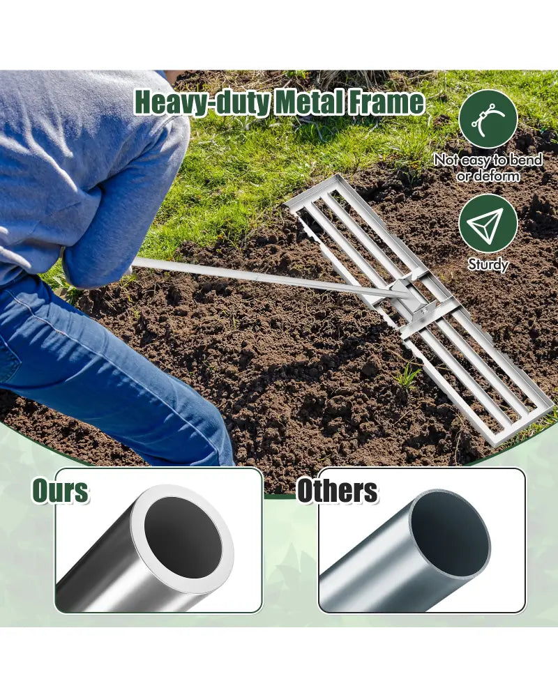 Lawn Leveling Rake 46 x 10 Inch Heavy Duty Lawn Level Tool for Soil-Silver - Silver - Lawn Care Tools