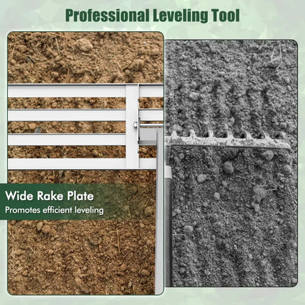Lawn Leveling Rake 46 x 10 Inch Heavy Duty Lawn Level Tool for Soil-Silver - Silver - Lawn Care Tools