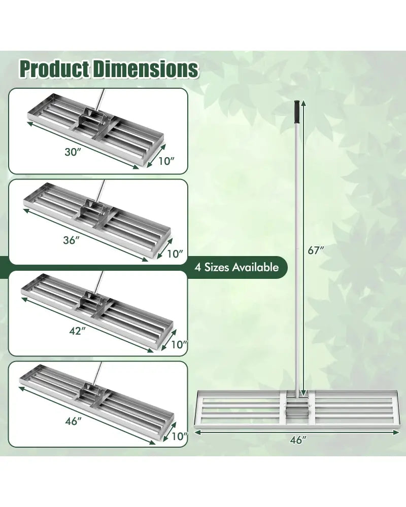 Lawn Leveling Rake 46 x 10 Inch Heavy Duty Lawn Level Tool for Soil-Silver - Silver - Lawn Care Tools