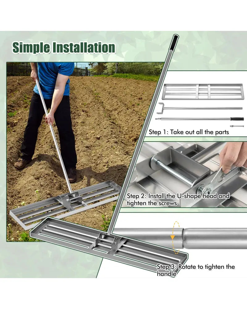 Lawn Leveling Rake 46 x 10 Inch Heavy Duty Lawn Level Tool for Soil-Silver - Silver - Lawn Care Tools