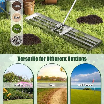 Lawn Leveling Rake 46 x 10 Inch Heavy Duty Lawn Level Tool for Soil-Silver - Silver - Lawn Care Tools