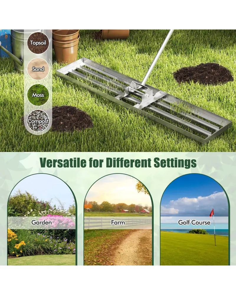 Lawn Leveling Rake 46 x 10 Inch Heavy Duty Lawn Level Tool for Soil-Silver - Silver - Lawn Care Tools