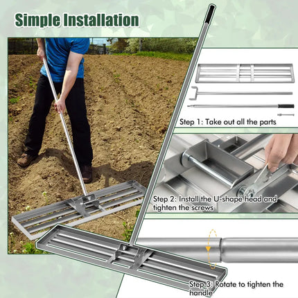 Lawn Leveling Rake 46 x 10 Inch Heavy Duty Lawn Level Tool for Soil-Silver - Silver - Lawn Care Tools