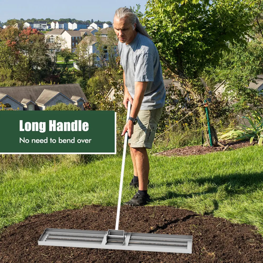 Lawn Leveling Rake 46 x 10 Inch Heavy Duty Lawn Level Tool for Soil-Silver - Silver - Lawn Care Tools