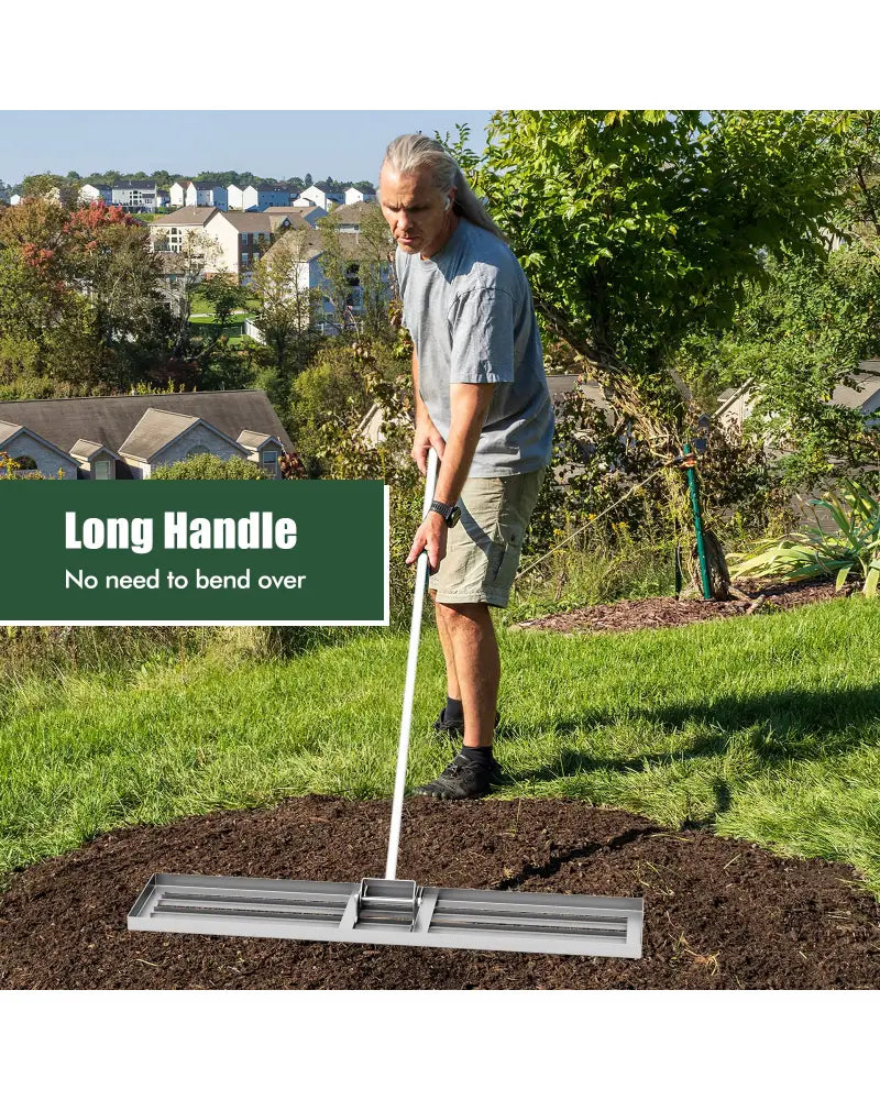 Lawn Leveling Rake 46 x 10 Inch Heavy Duty Lawn Level Tool for Soil-Silver - Silver - Lawn Care Tools