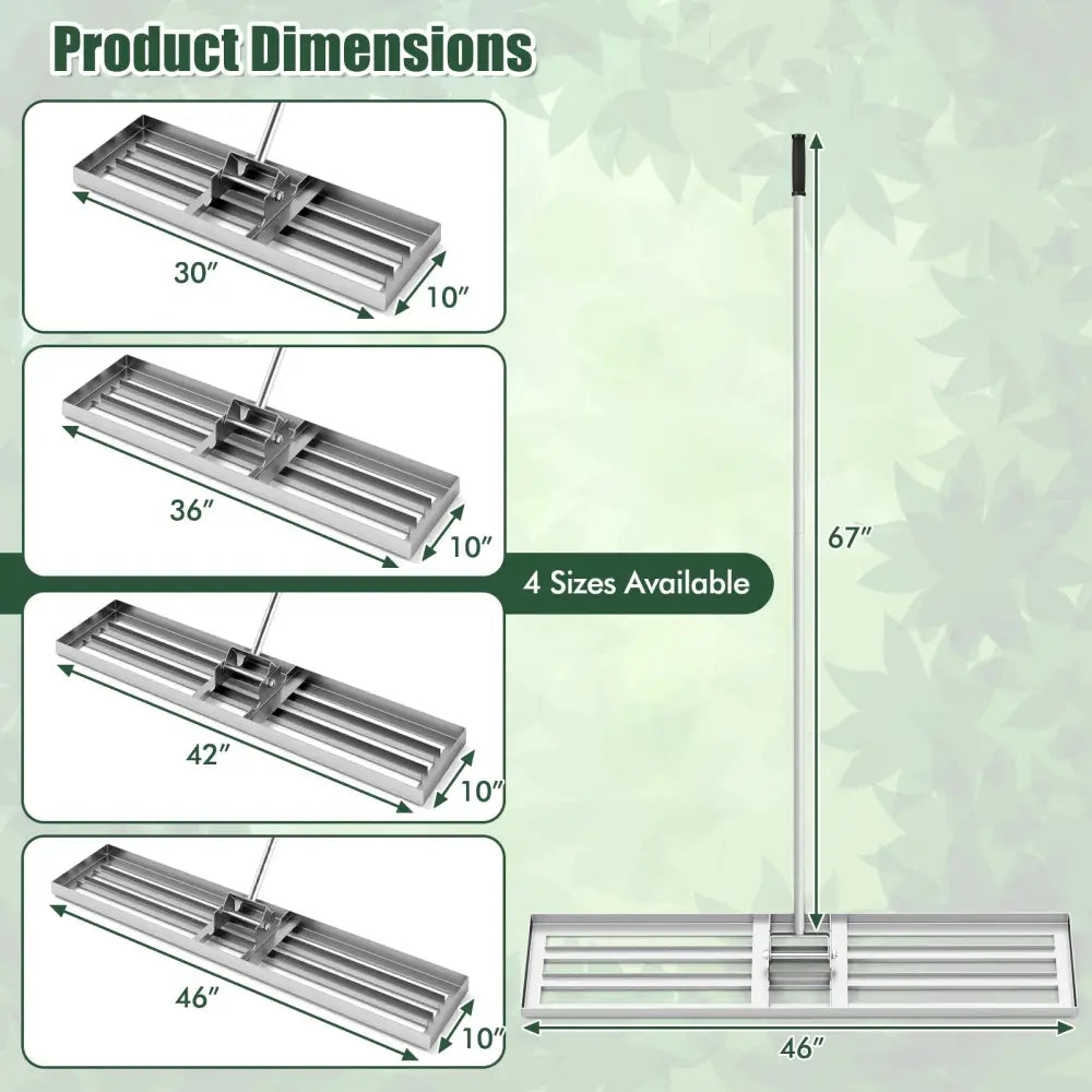 Lawn Leveling Rake 46 x 10 Inch Heavy Duty Lawn Level Tool for Soil-Silver - Silver - Lawn Care Tools