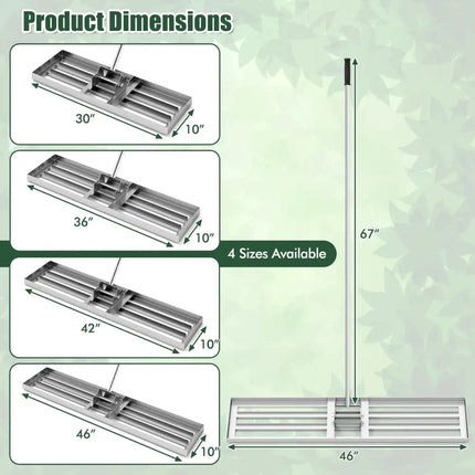 Lawn Leveling Rake 46 x 10 Inch Heavy Duty Lawn Level Tool for Soil-Silver - Silver - Lawn Care Tools