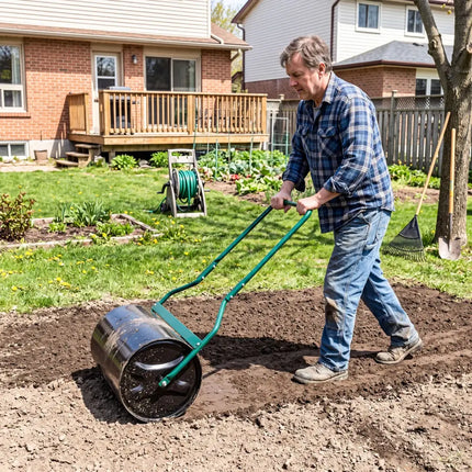 Lawn Roller 12 Gallon Water/Sand Filled Garden Drum Roller with U-shape Handle - Lawn Care Tools