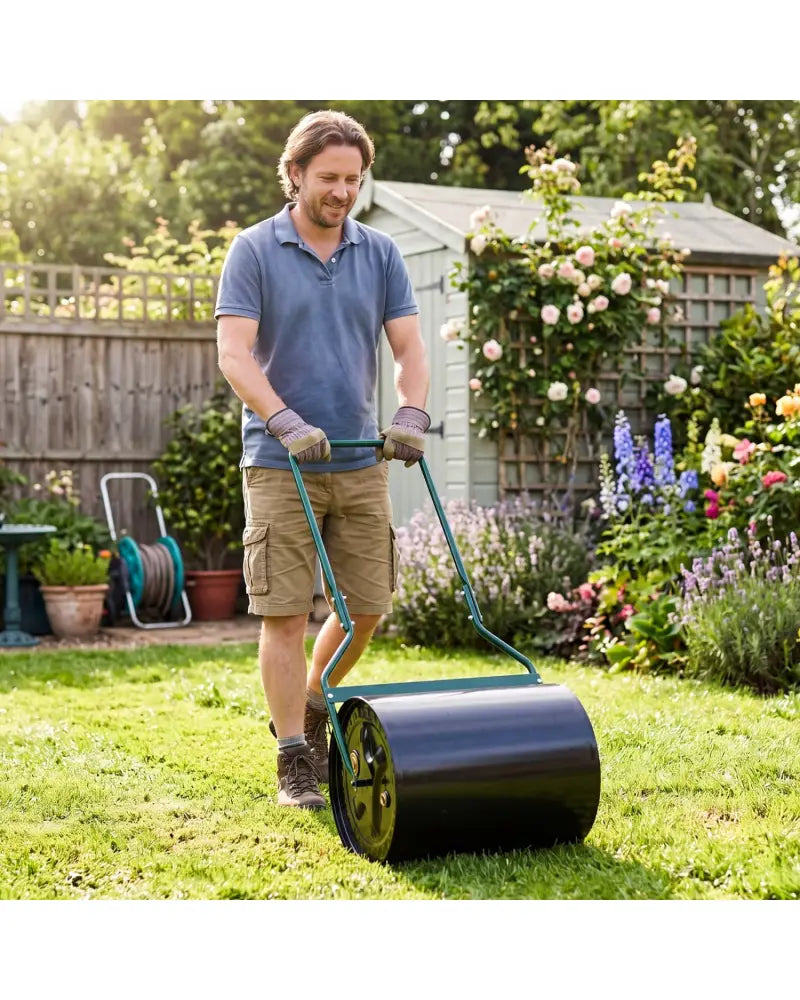 Lawn Roller 16 Gallon Water/Sand Filled Garden Drum Roller with Leak-proof Inlet - Lawn Care Tools