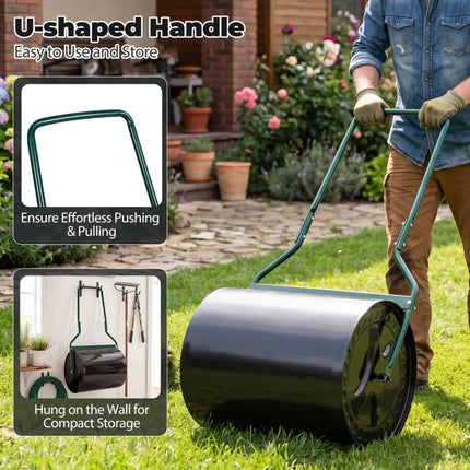 Lawn Roller 16 Gallon Water/Sand Filled Garden Drum Roller with Leak-proof Inlet - Lawn Care Tools