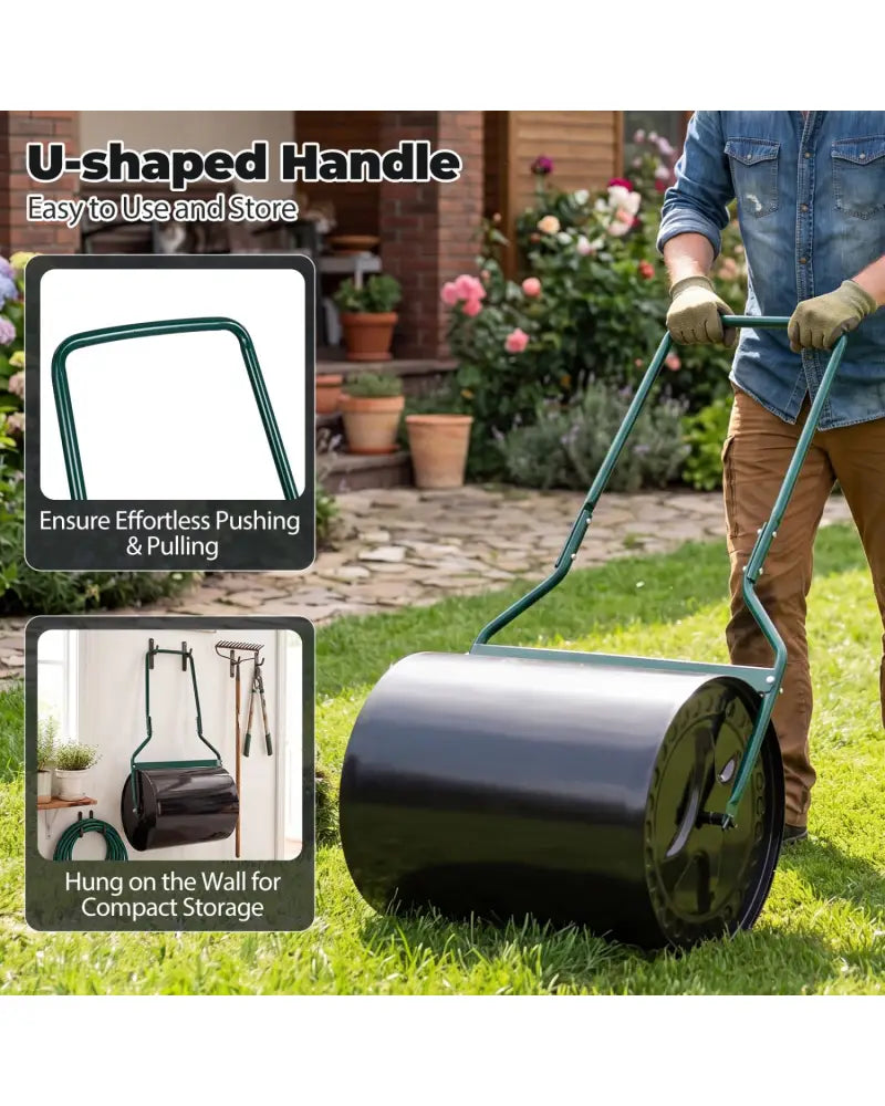 Lawn Roller 16 Gallon Water/Sand Filled Garden Drum Roller with Leak-proof Inlet - Lawn Care Tools