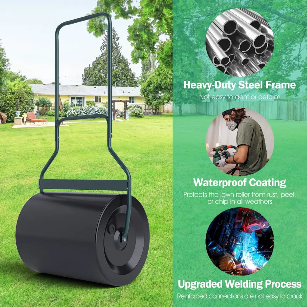Lawn Roller with U-Shaped Handle for Garden Backyard - Black - Lawn Care Tools