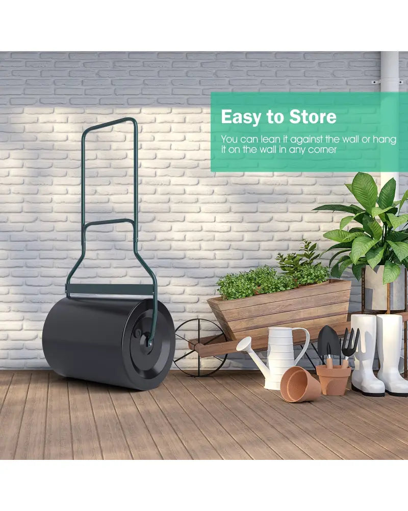 Lawn Roller with U-Shaped Handle for Garden Backyard - Black - Lawn Care Tools