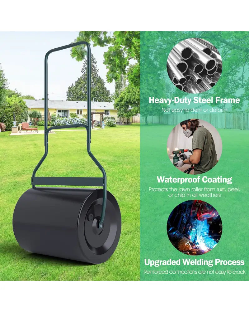 Lawn Roller with U-Shaped Handle for Garden Backyard - Black - Lawn Care Tools