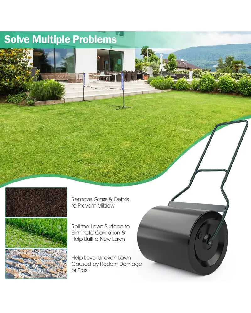 Lawn Roller with U-Shaped Handle for Garden Backyard - Black - Lawn Care Tools