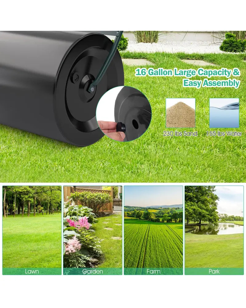 Lawn Roller with U-Shaped Handle for Garden Backyard - Black - Lawn Care Tools