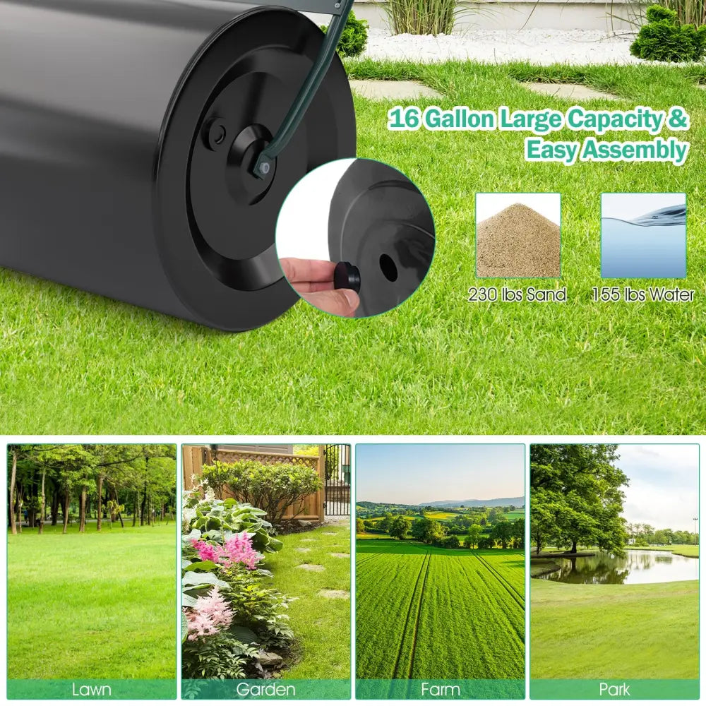 Lawn Roller with U-Shaped Handle for Garden Backyard - Black - Lawn Care Tools