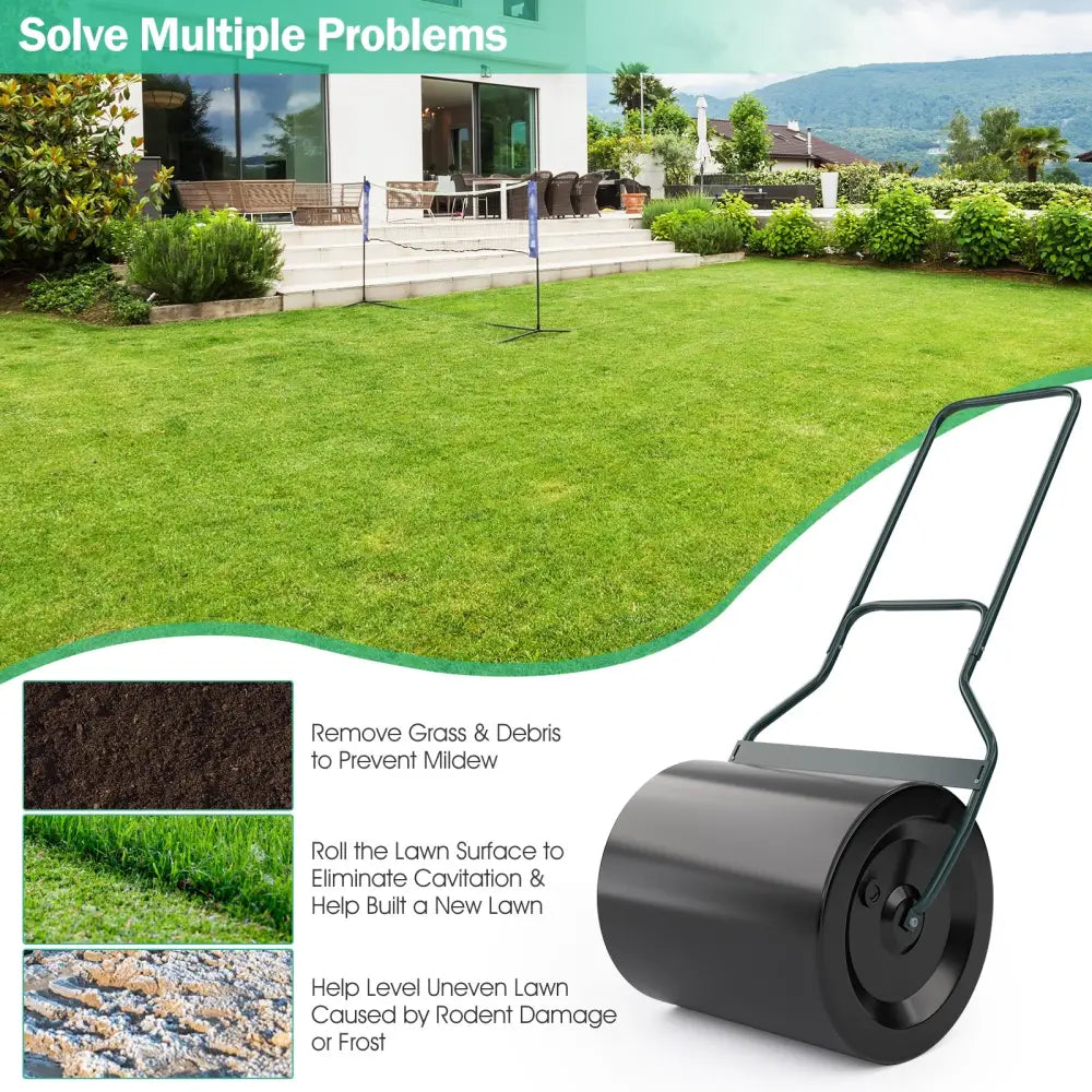 Lawn Roller with U-Shaped Handle for Garden Backyard - Black - Lawn Care Tools