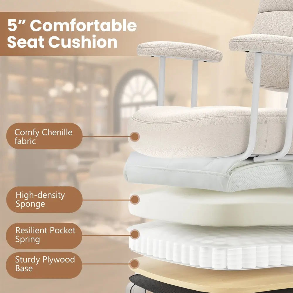 Leathaire Upholstered Task Home Office Chair with Cushioned Back-Beige - Beige - Leisure Chairs