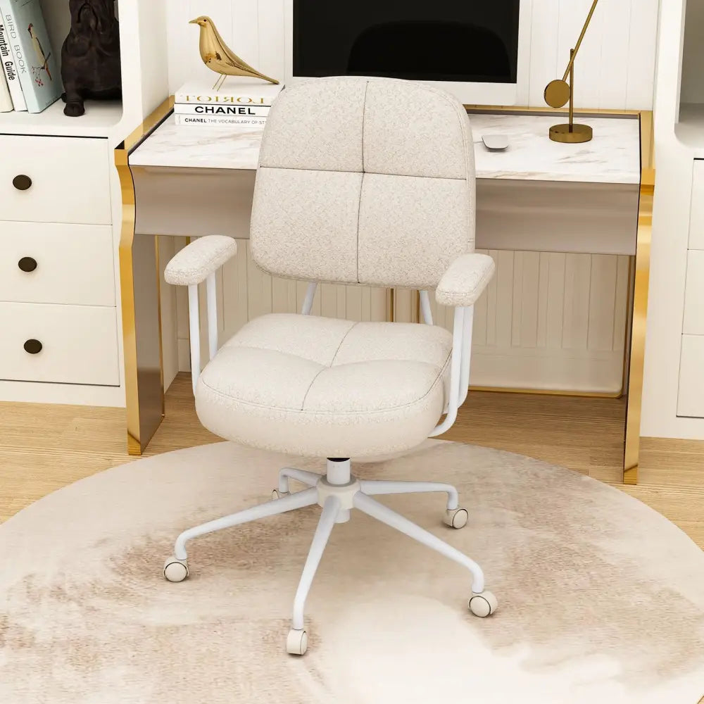 Leathaire Upholstered Task Home Office Chair with Cushioned Back-Beige - Beige - Leisure Chairs