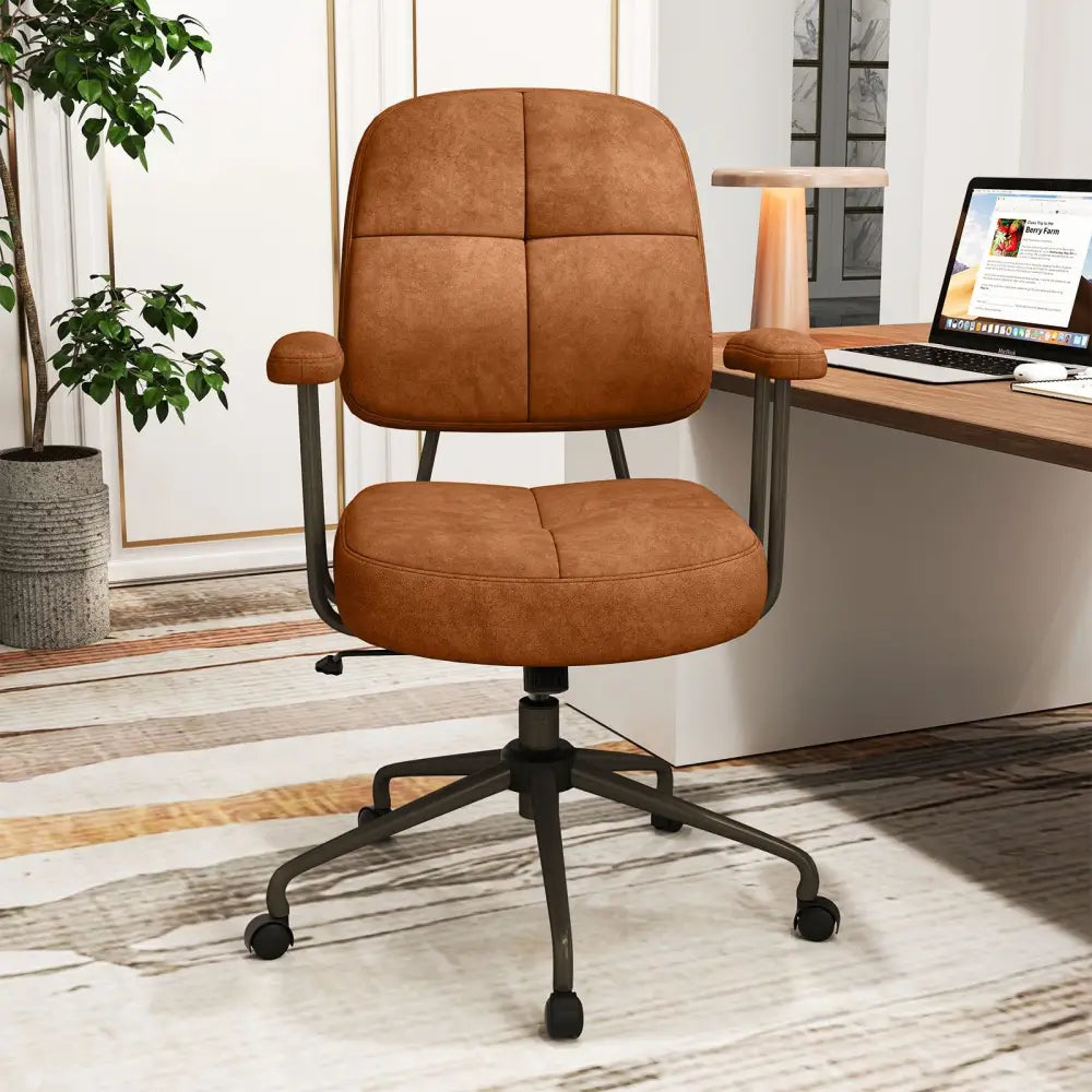 Leathaire Upholstered Task Home Office Chair with Cushioned Back-Brown - Brown - Leisure Chairs