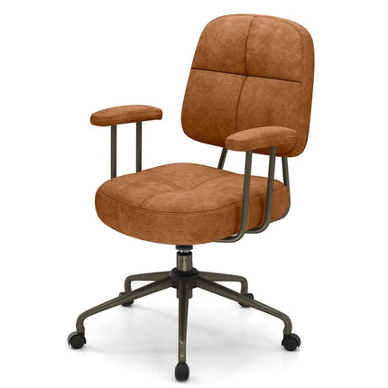 Leathaire Upholstered Task Home Office Chair with Cushioned Back-Brown - Brown - Leisure Chairs