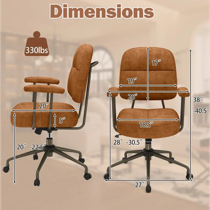 Leathaire Upholstered Task Home Office Chair with Cushioned Back-Brown - Brown - Leisure Chairs