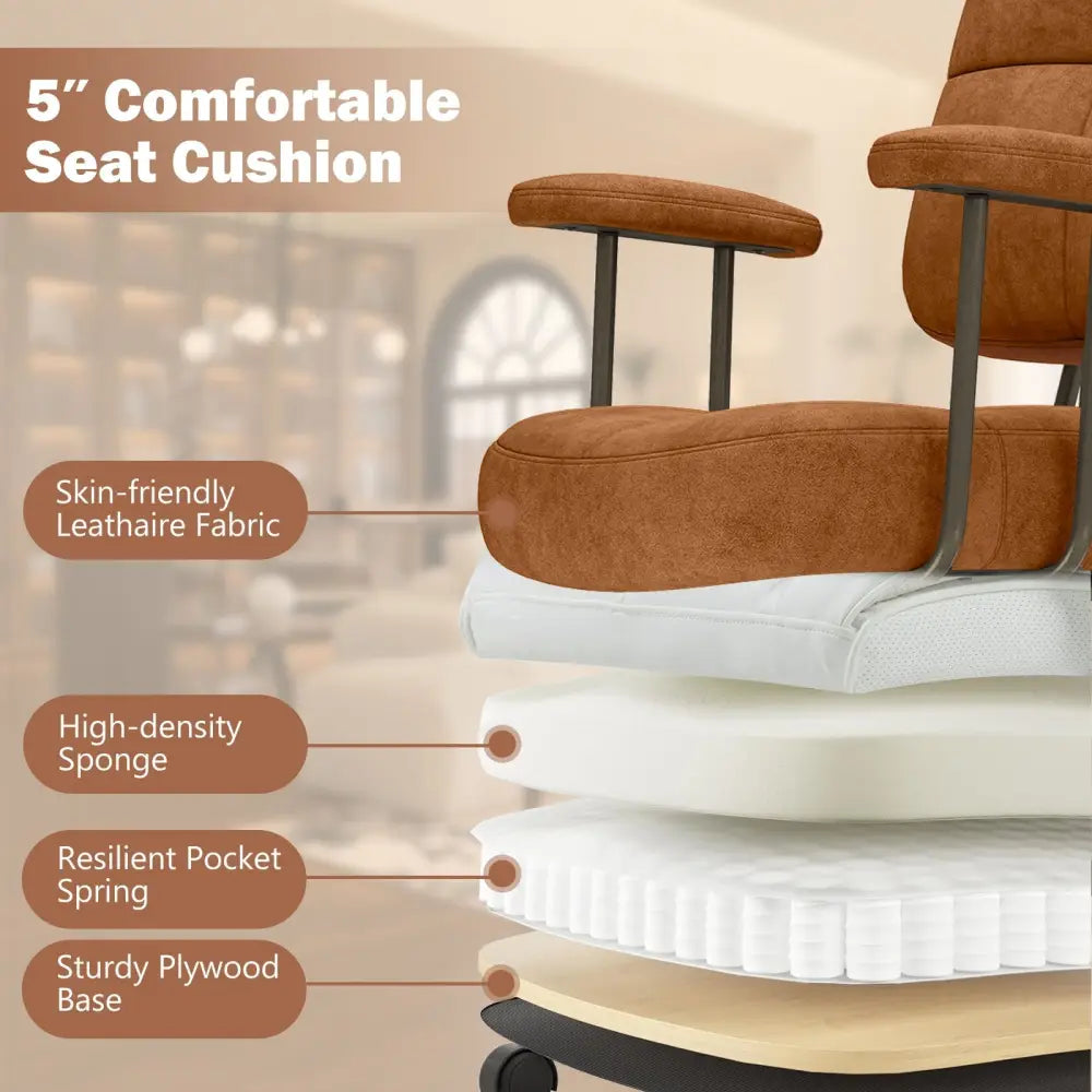 Leathaire Upholstered Task Home Office Chair with Cushioned Back-Brown - Brown - Leisure Chairs