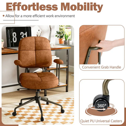 Leathaire Upholstered Task Home Office Chair with Cushioned Back-Brown - Brown - Leisure Chairs